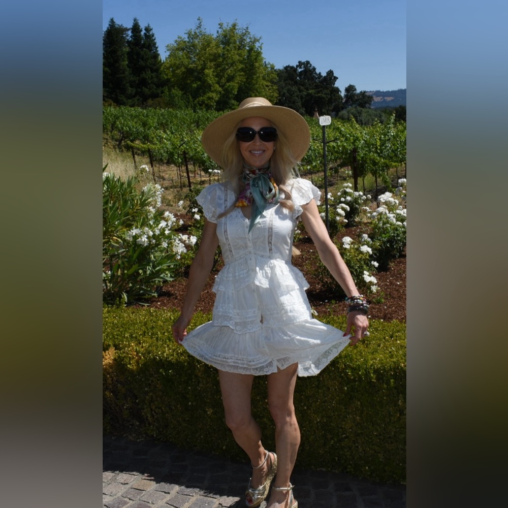 LoveShackFancy White Tiered Lace Mini Dress